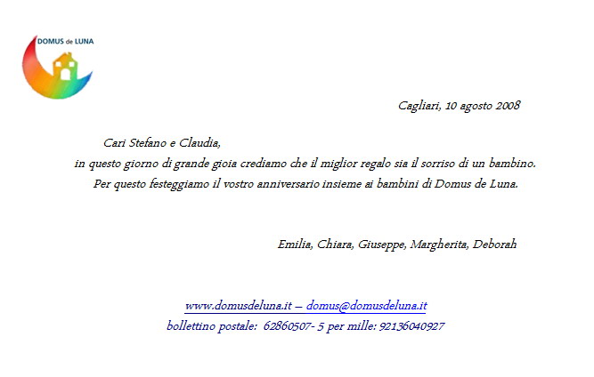 Bomboniera solidale Domus de Luna per anniversario